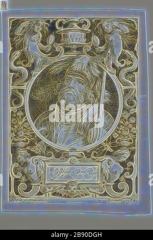 Joshua, Platte vier aus den neun Wertschriften, 1594, zweiter Staat überarbeitet, Nicolaes de Bruyn (Flämisch, 1571-1656), herausgegeben von Assuerus van Londerseel (Flämisch, 1572-1635), Flanders, Gravur in Schwarz auf cremefarbenem Papier, getippt auf cremefarbtem Papier, 118 × 84,5 mm (Bild), 121 × 84,5 mm (Primärplatte, innerhalb der Platte geschnitten) 133 × 98 mm (Sekundärstütze), von Gibon neu vorgestellt, Design von warmem, fröhlichem Leuchten von Helligkeit und Lichtstrahlen. Klassische Kunst mit moderner Note neu erfunden. Fotografie, inspiriert von Futurismus, mit dynamischer Energie moderner Technologie, Bewegung, Geschwindigkeit und Revolut Stockfoto