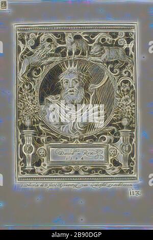 König David, Platte fünf aus den neun Wertschriften, 1594, Nicolaes de Bruyn (Flämisch, 1571-1656), herausgegeben von Assuerus van Londerseel (Flämisch, 1572-1635), Flanders, Gravur in Schwarz auf cremefarbenem Papier, 118 × 91 mm (Bild), 125 × 92 mm (Platte), 180 × 147 mm (Blatt), neu vorgestellt von Gibon, Design mit warmem, fröhlichem Glanz von Helligkeit und Lichtstrahlen. Klassische Kunst mit moderner Note neu erfunden. Fotografie, inspiriert vom Futurismus, die dynamische Energie moderner Technologie, Bewegung, Geschwindigkeit und Kultur revolutionieren. Stockfoto