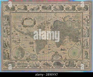 Karte, Nova totius terrarum orbis geographica ac hydrographica tabula auct. Guiljelmo Blaeuw J.A vanden Ende sculpsit, Willem Jansz Blaeu (1571-1638), Josua van den Ende, Copperplate Print, von Gibon neu vorgestellt, Design von warmem, fröhlichem Leuchten von Helligkeit und Lichtstrahlen. Klassische Kunst mit moderner Note neu erfunden. Fotografie, inspiriert vom Futurismus, die dynamische Energie moderner Technologie, Bewegung, Geschwindigkeit und Kultur revolutionieren. Stockfoto