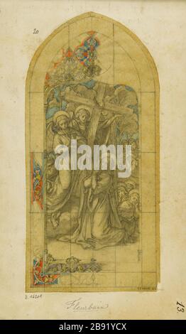 ALBUM # 4; ENTWURF FÜR BUNTE FLEUSBAIX: CHRISTUS IM GARTEN DES OLIVEN ATELIER GSELL-LAURENT. Album Nr. 4; projet de vitrail pour Fleusbaix : le Christ au jardin des Oliviers. Crayon, aquarelle sur calque. Paris, musée Carnavalet. Stockfoto