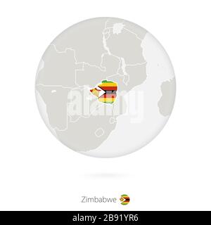 Karte von Simbabwe und Nationalflaggen im Kreis. Zimbabwe Karte Kontur mit Flagge. Vektorgrafiken. Stock Vektor