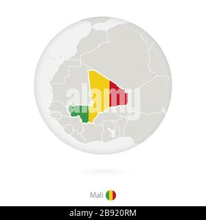 Karte von Mali und Nationalflaggen im Kreis. Mali Kartenkontur mit Flagge. Vektorgrafiken. Stock Vektor