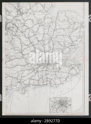 "Großbritannien zeigt alle Eisenbahn…" Südostengland. KARTE VON DOWER im Jahr 1868 Stockfoto
