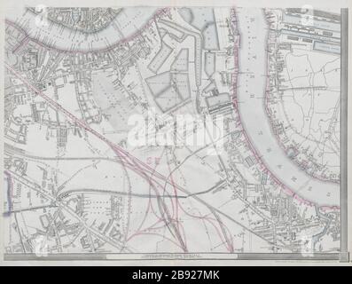 "CASSELLS LONDON SE. Rotherhithe Bermondsey Deptford Peckham. WELLER Karte von 1868 Stockfoto