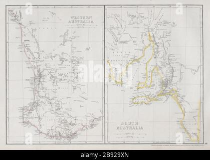 WESTERN & SOUTH AUSTRALIA. Landdivisionen. Perth Adelaide. WELLER, alte Karte von 1868 Stockfoto