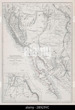 BAJA/CALIFORNIA Las Vegas in Arizona <im Jahr 1867 Nevada Grenzänderung ETTLING Karte von 1868 Stockfoto