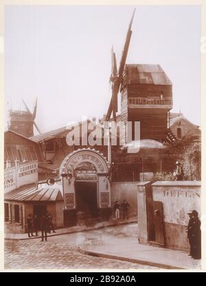 KUCHENMÜHLE AN DER ANGLE LEPIC STREET UND der GIRARDON STRASSE, 18. BEZIRK, PARIS Moulin de la Galette, à l'Angle de la rue Lepic et de la rue Girardon. Paris (XVIIIème arr.). 1890-1900. Photographie de Henri Emile Cimarosa Godefroy (1837-1913). Paris, musée Carnavalet. Stockfoto