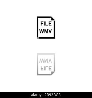 WMV-Datei. Schwarzes Symbol auf weißem Hintergrund. Einfache Abbildung. Symbol "Flacher Vektor". Spiegelreflexionsschatten. Kann in Logo, Web, Handy und UI U verwendet werden Stock Vektor