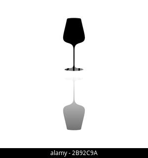 Glascup für Wein oder Champagner. Schwarzes Symbol auf weißem Hintergrund. Einfache Abbildung. Symbol "Flacher Vektor". Spiegelreflexionsschatten. Kann im Protokoll verwendet werden Stock Vektor