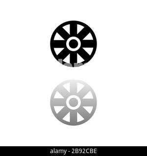 Cart Wheel. Schwarzes Symbol auf weißem Hintergrund. Einfache Abbildung. Symbol "Flacher Vektor". Spiegelreflexionsschatten. Kann in Logo, Web, Handy und UI verwendet werden Stock Vektor