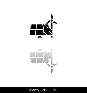Umweltfreundliche Energieeinsparung. Schwarzes Symbol auf weißem Hintergrund. Einfache Abbildung. Symbol "Flacher Vektor". Spiegelreflexionsschatten. Kann in Logo, Web und Handy verwendet werden Stock Vektor