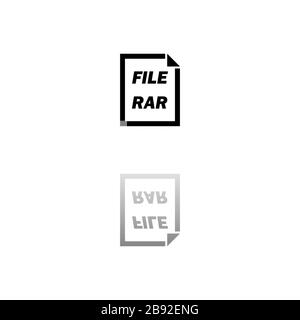 RAR-Datei. Schwarzes Symbol auf weißem Hintergrund. Einfache Abbildung. Symbol "Flacher Vektor". Spiegelreflexionsschatten. Kann in Logo, Web, Handy und UI U verwendet werden Stock Vektor