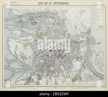 Sankt PETERSBURG Stadtplan für antike Städte. Fahrbahnen. LETTS, das Jahr 1884 Stockfoto