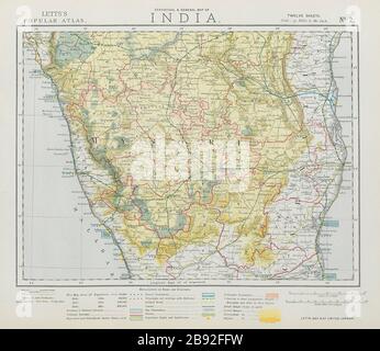 BRITISCH-INDIEN SÜD. Mysore Carnatic Madras. Teeplantagen. LETTS Karte von 1884er Stockfoto