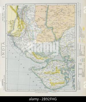 NW INDIEN & S PAKISTAN. Sindh Gujarat Karachi Hyderabad. Eisenbahn. LETTS Karte von 1884er Stockfoto