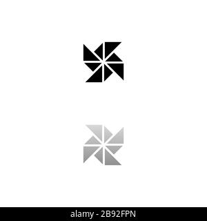 Papier-Windmühle. Schwarzes Symbol auf weißem Hintergrund. Einfache Abbildung. Symbol "Flacher Vektor". Spiegelreflexionsschatten. Kann in Logo, Web und Handy verwendet werden Stock Vektor