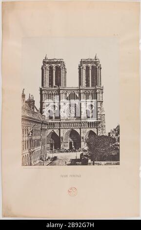 Hauptfassade. Hauptfassade, Kathedrale Notre Dame, 4. Bezirk, Paris façade principale, cathédrale Notre-Dame, Paris (IVème arr.). Photographie de Bisson frères. Paris, musée Carnavalet. Stockfoto