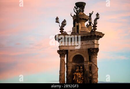 Placa Espanya-Brunnen in Barcelona, Spanien. Spanische Sqare - Plaza de Espana. Stockfoto