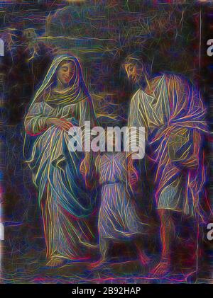 Die heilige Familie auf der Rückkehr des Tempels, Öl auf Leinwand, 30 x 23 cm, unsigniert, Jean-Baptiste-Marie Pierre, (zugeschrieben / zugeschrieben), Paris 1714-1789 Paris, von Gibon neu vorgestellt, Entwurf eines warmfröhlichen Lichts von Helligkeit und Lichtstrahlen. Klassische Kunst mit moderner Note neu erfunden. Fotografie, inspiriert vom Futurismus, die dynamische Energie moderner Technologie, Bewegung, Geschwindigkeit und Kultur revolutionieren. Stockfoto