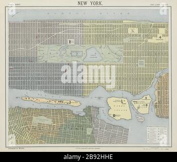 STADTPLAN DER STADT NEW YORK. Lower/Midtown Manhattan, Brooklyn. LETTS IM JAHR 1884 Stockfoto