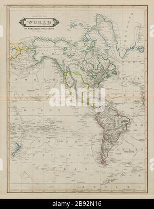 Westliche Hemisphäre. Nord- Und Südamerika. Welt auf Mercators Projektion. LIZARS-Karte von 1842 Stockfoto