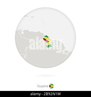 Karte von Guyana und Nationalflaggen im Kreis. Guyana Kartenkontur mit Flagge. Vektorgrafiken. Stock Vektor