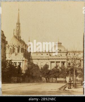 Sainte-Chapelle und der Justizpalast, 4. Bezirk, Paris La Sainte-Chapelle et le palais de Justice. Paris (IVème arr.). Photographie anonyme. Tirage sur Papier Albuminé. Paris, musée Carnavalet. Paris, musée Carnavalet. Stockfoto