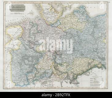 "Deutschland, nördlich der Mayne" (Main). Preßburg Hannover Sachsen. THOMSON 1830 Karte Stockfoto