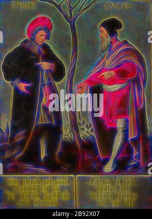 Die Propheten Daniel und Hosea, Öl auf Leinwand, 104,5 x 75,5 cm, unsigniert., über die Figuren: DANIEL und OSEAS, unten links: Miete: schenck: Gegeben: Givaln, Sach i nitt, der warhitt b'richt i, wie Iderman., unten rechts: Ephraim vil Bo [e] ser, Brüche hatten das gleiche z 'besser, was min radt., Bartholomäus Sarburgh, Trier um 1590 - nach 1637 Niederlande, Hans Holbein d. J., (Kopie nach/Kopie danach), Augsburg um 1497-1543 London, von Gibon neu vorgestellt, Design von warmfröhlichem Leuchten von Helligkeit und Lichtstrahlen. Klassische Kunst mit moderner Note neu erfunden. Von Futur inspirierte Fotografie Stockfoto