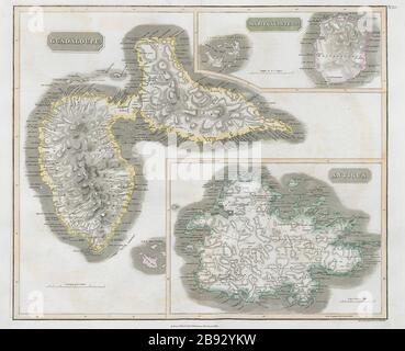 Antigua, Guadeloupe & Marie-Galante. Westindien Karibik. THOMSON 1830 Karte Stockfoto