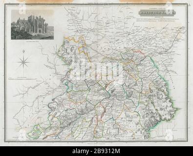 Northern Roxburghshire Jedburgh Hawick Melrose Kelso Galashiels THOMSON Karte von 1620 Stockfoto