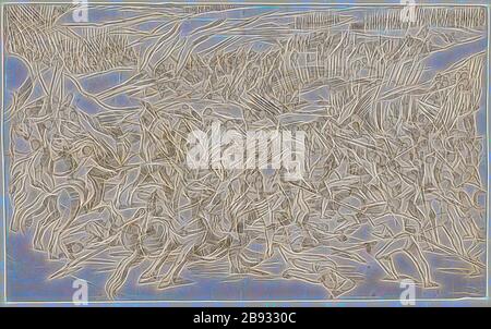 Kampfszene zwischen Kavalleristen und Infanterie, Feder in Schwarz, Blatt: 20,2 x 32,5 cm, unmarkiert, Tobias Stimmer, (Umkreis / Kreis), Schaffhausen 1539-1584 Strassburg, von Gibon neu vorstellbar, Gestaltung von warmfröhlichem Leuchten von Helligkeit und Lichtstrahlen. Klassische Kunst mit moderner Note neu erfunden. Fotografie, inspiriert vom Futurismus, die dynamische Energie moderner Technologie, Bewegung, Geschwindigkeit und Kultur revolutionieren. Stockfoto