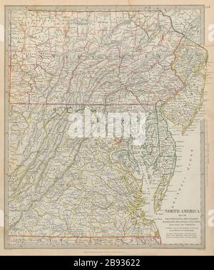 Pennsylvania New Jersey Maryland Delaware DC Virginia Appalachia. SDUK 1844 Karte Stockfoto