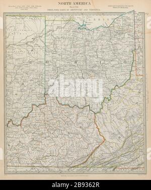 Ohio mit Teilen von Kentucky, Virginia und Indiana. USA. Grafschaften SDUK 1844 Karte Stockfoto