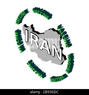 Das Konzept des Schutzes der Bevölkerung des Landes vor Coronavirus, einem Impfstoff gegen Coronavirus, Kovid 19. Vektorisometrische Karte des Iran umgeben Stock Vektor