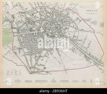 BERLINER Stadtplan für antike Städte mit Befestigungsanlagen SDUK 1844 alt Stockfoto