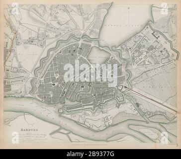 HAMBURG Antikstadt Stadtplan SDUK 1844 alte Karte Stockfoto