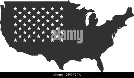 50 amerikanische Staatsstars auf usa Karte im Inneren. Darstellung des Stock-Vektors auf weißem Hintergrund isoliert. Stock Vektor