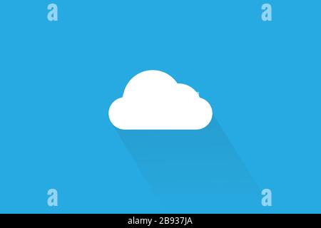 Einfache Wolke mit hellem Schatten isoliert auf blauem Hintergrund. Symbol für Wetter- oder Technologiekonzept. Vektorgrafiken im modischen Flachstil Stock Vektor