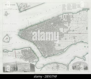 NEW YORK CITY Antik Stadtplan Manhattan Brooklyn Jersey SDUK 1844 Stockfoto