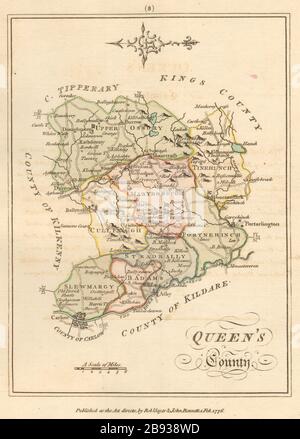 Queens County (Laois), Leinster. Karte mit antiker Kopperplatte. Scalé/Sayer 1776 Stockfoto