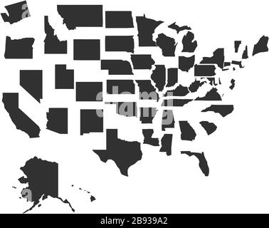 Einfache Karte der usa Doppelte Bremszustände als Rätsel . Darstellung des Stock-Vektors auf weißem Hintergrund isoliert. Stock Vektor