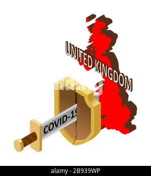 Das Konzept des Coronavirus in Großbritannien gibt es keinen Schutz gegen 2019-nCov, Kovid-19, Pandemie, Infektion. Vektorkarte von Frankreich, gebrochen Stock Vektor