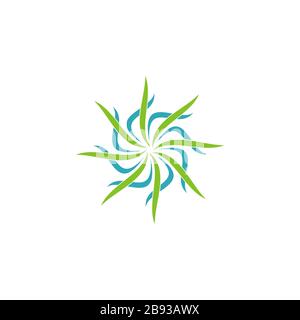 Muster Für Swoosh Logo Mit Grüner Blume. Vektor EPS 10. Stockfoto