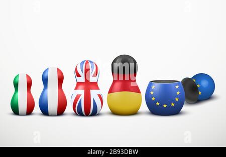 Hauptmitglieder der EU in Form von Nistpuppen. Vektor. Stock Vektor