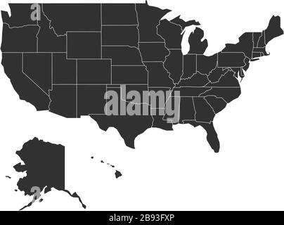Einfache Karte der usa. Darstellung des Stock-Vektors auf weißem Hintergrund isoliert. Stock Vektor