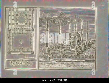 Aussicht von der großen und heiligen Tempel oder Mosquee Der große Sultan Achmed nach Konstantinopel..., Illustration und Grundriss der Moschee wurde im Jahr 1610 erbaut vom Sultan Achmed in Konstantinopel aus dem 18. Jahrhundert, unterzeichnet: J: B: F. v: E.del, TA., III, S. 140, Fischer von Erlach, Johann Bernhard (Del.), Johann Bernhard Fischer von Erlach: Entwurff einer historischen Architectur, siehe Abb. unterschiedener berühmten Töpfermarkt, des Alterthums, und fremder Völcker, umb aus den Geschichtbüchern, Gedächtnüsz-Müntzen, Ruinen, und eingeholten wahrhafften Abriszen, vor Augen zu stellen [...]. Drittes Stockfoto
