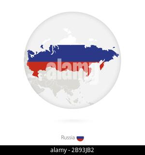 Karte von Russland und Nationalflaggen im Kreis. Russland Kartenkontur mit Flagge. Vektorgrafiken. Stock Vektor