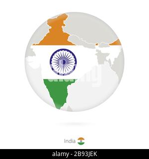 Karte von Indien und Nationalflaggen im Kreis. Indien Karte Kontur mit Fahne. Vektorgrafiken. Stock Vektor