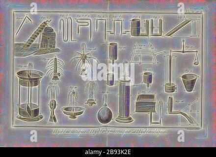 Hydrostatisch, hydrodynamisch und hydraulisch 1, Hydrostatik, Hydrodynamik und Hydraulik, signiert: Benard Direx, Pl. 1 et 2, S. 14, Benard (Regie), Denis Diderot, M. d'Alembert: Encyclopédie, ou dictionnaire raisonné des Sciences, des Arts et des métierss, des Arts et des métiers. Genève: chez Pellet, MDCCLXXVIII [1778], neu gestaltet von Gibon, Design von warmen fröhlich glühen von Helligkeit und Lichtstrahlen Ausstrahlung. Klassische Kunst neu erfunden mit einem modernen Twist. Fotografie inspiriert von Futurismus, umarmt dynamische Energie der modernen Technologie, Bewegung, Geschwindigkeit und Kultur revolutionieren. Stockfoto